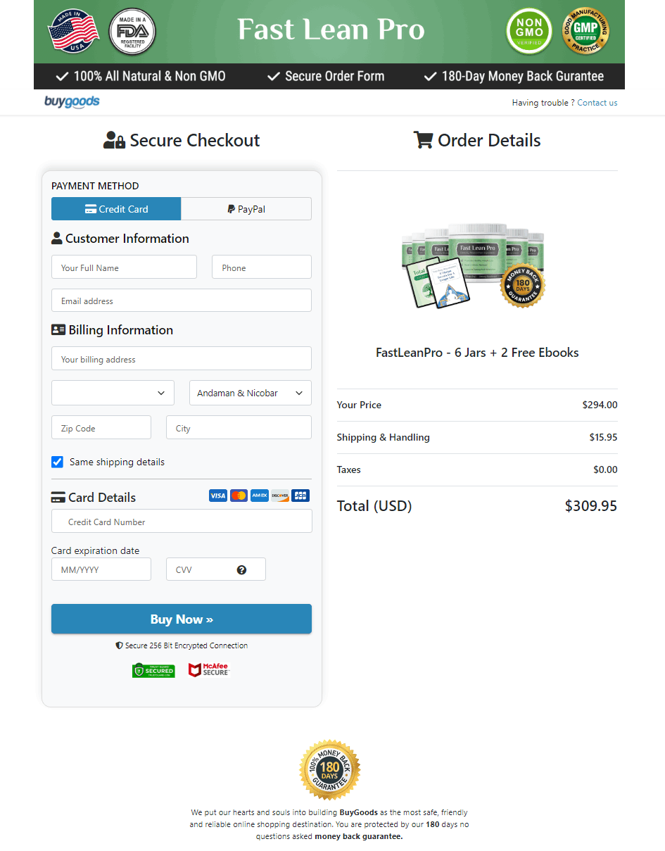 Fast Lean Pro Secure Order Form